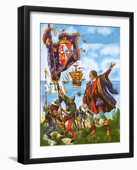 Christopher Columbus Planting the Spanish Royal Standard on the Newly Found Land of America-Peter Jackson-Framed Giclee Print