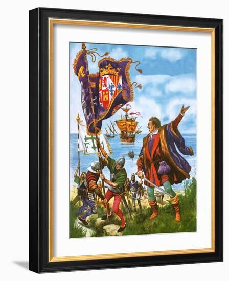 Christopher Columbus Planting the Spanish Royal Standard on the Newly Found Land of America-Peter Jackson-Framed Giclee Print