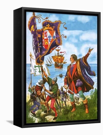 Christopher Columbus Planting the Spanish Royal Standard on the Newly Found Land of America-Peter Jackson-Framed Premier Image Canvas