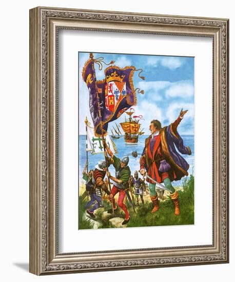 Christopher Columbus Planting the Spanish Royal Standard on the Newly Found Land of America-Peter Jackson-Framed Giclee Print