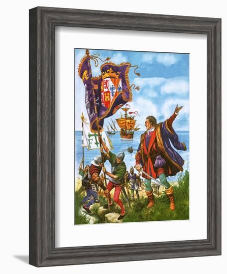 Christopher Columbus Planting the Spanish Royal Standard on the Newly Found Land of America-Peter Jackson-Framed Giclee Print