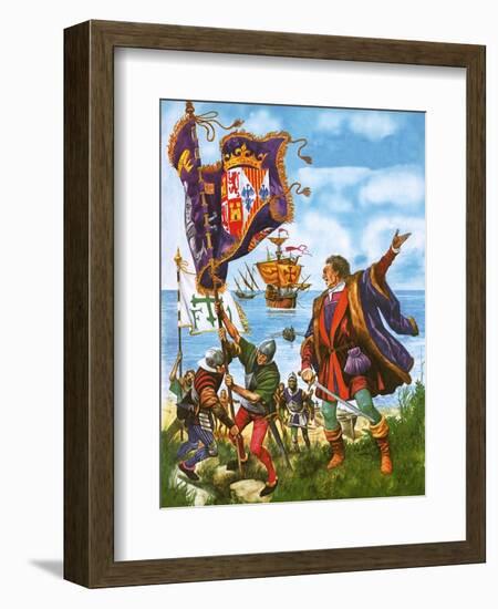 Christopher Columbus Planting the Spanish Royal Standard on the Newly Found Land of America-Peter Jackson-Framed Giclee Print