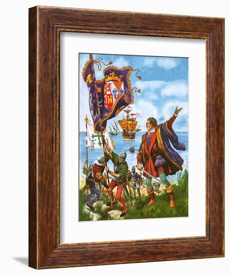 Christopher Columbus Planting the Spanish Royal Standard on the Newly Found Land of America-Peter Jackson-Framed Giclee Print