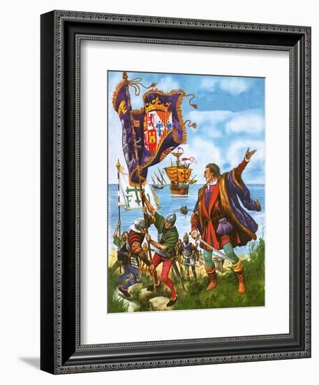 Christopher Columbus Planting the Spanish Royal Standard on the Newly Found Land of America-Peter Jackson-Framed Giclee Print