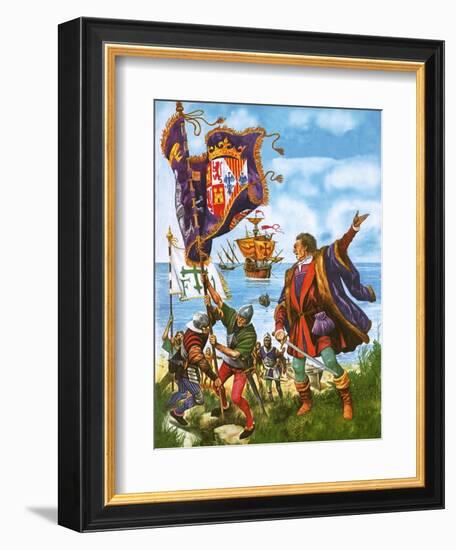 Christopher Columbus Planting the Spanish Royal Standard on the Newly Found Land of America-Peter Jackson-Framed Giclee Print