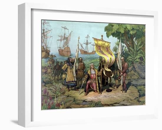 Christopher Columbus Taking Possession of the New Country-Stocktrek Images-Framed Art Print