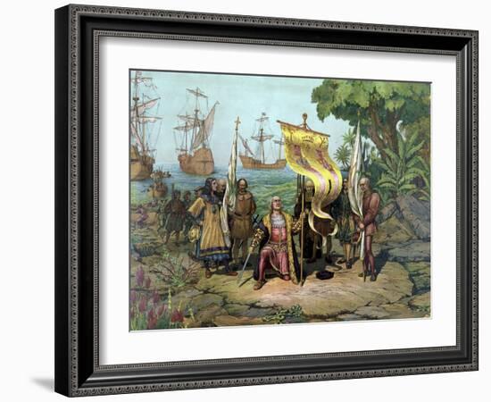 Christopher Columbus Taking Possession of the New Country-Stocktrek Images-Framed Art Print