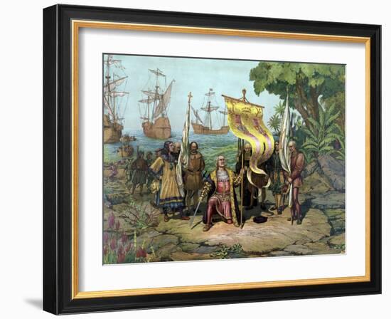 Christopher Columbus Taking Possession of the New Country-Stocktrek Images-Framed Art Print