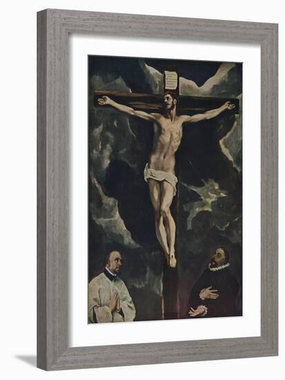 'Christus Am Kreuz, Mit Zwei Stiftern', (Christ on the Cross Adored by Donors), c1590, (1938)-El Greco-Framed Giclee Print