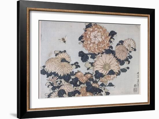 Chrysanthèmes et taon-Katsushika Hokusai-Framed Giclee Print