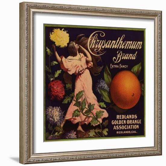 Chrysanthemum Brand - Redlands, California - Citrus Crate Label-Lantern Press-Framed Art Print