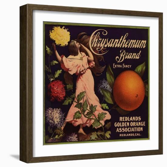 Chrysanthemum Brand - Redlands, California - Citrus Crate Label-Lantern Press-Framed Art Print