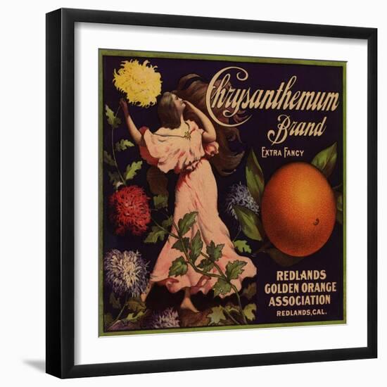 Chrysanthemum Brand - Redlands, California - Citrus Crate Label-Lantern Press-Framed Art Print