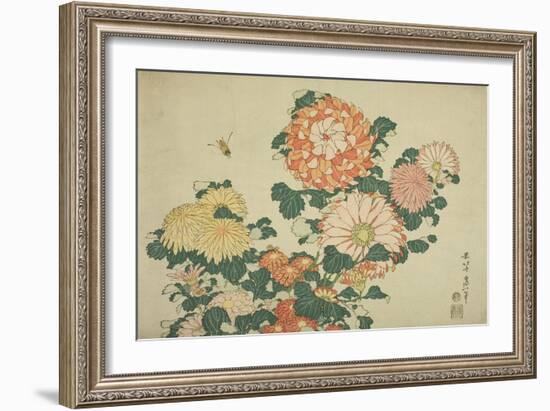 Chrysanthemums and Bee, from an Untitled Series of Large Flowers, C.1833-34-Katsushika Hokusai-Framed Giclee Print