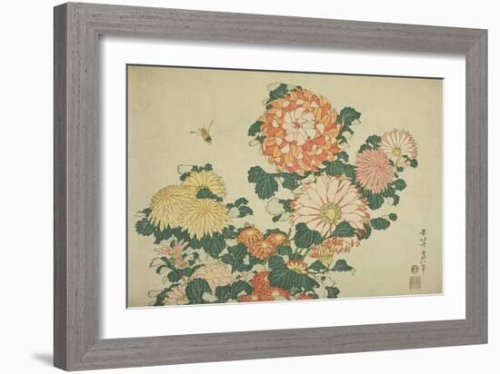 Chrysanthemums and Bee, from an Untitled Series of Large Flowers, C.1833-34-Katsushika Hokusai-Framed Giclee Print