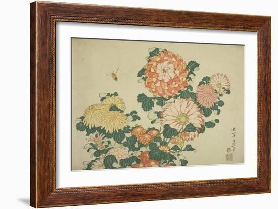 Chrysanthemums and Bee, from an Untitled Series of Large Flowers, C.1833-34-Katsushika Hokusai-Framed Giclee Print