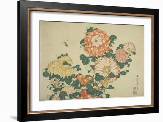 Chrysanthemums and Bee, from an Untitled Series of Large Flowers, C.1833-34-Katsushika Hokusai-Framed Giclee Print