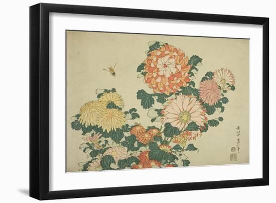 Chrysanthemums and Bee, from an Untitled Series of Large Flowers, C.1833-34-Katsushika Hokusai-Framed Giclee Print