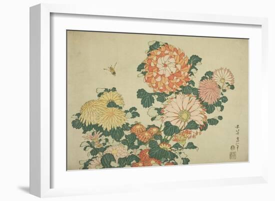 Chrysanthemums and Bee, from an Untitled Series of Large Flowers, C.1833-34-Katsushika Hokusai-Framed Giclee Print