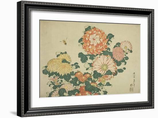 Chrysanthemums and Bee, from an Untitled Series of Large Flowers, C.1833-34-Katsushika Hokusai-Framed Giclee Print