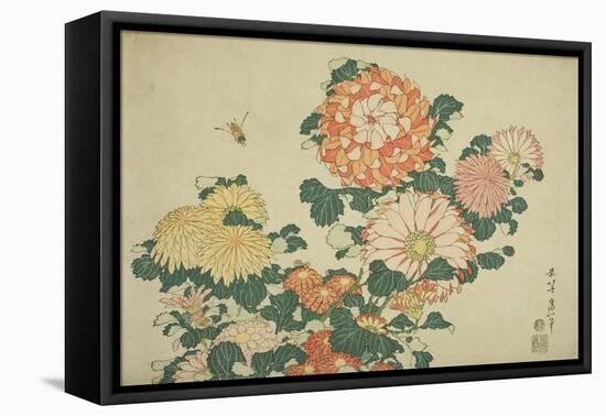 Chrysanthemums and Bee, from an Untitled Series of Large Flowers, C.1833-34-Katsushika Hokusai-Framed Premier Image Canvas
