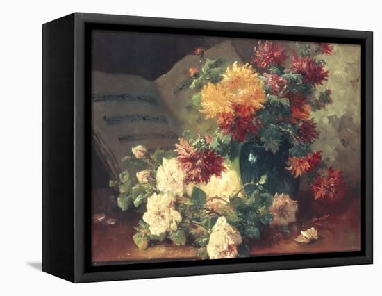 Chrysanthemums and Roses-Eugene Henri Cauchois-Framed Premier Image Canvas