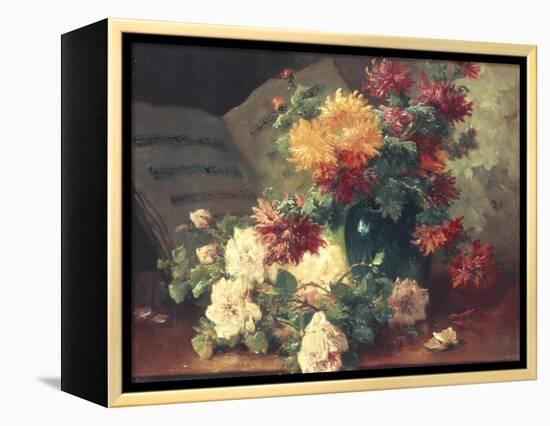 Chrysanthemums and Roses-Eugene Henri Cauchois-Framed Premier Image Canvas