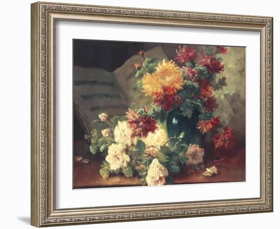 Chrysanthemums and Roses-Eugene Henri Cauchois-Framed Giclee Print