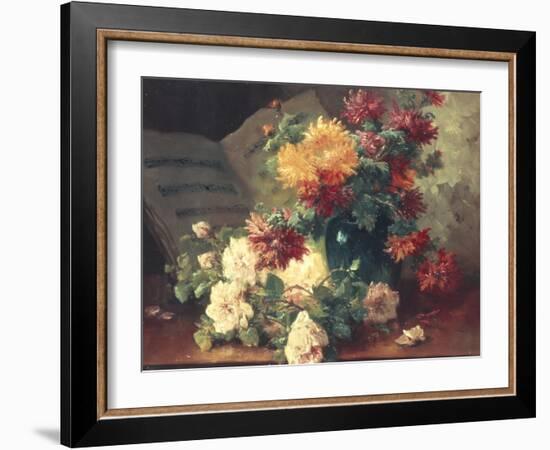 Chrysanthemums and Roses-Eugene Henri Cauchois-Framed Giclee Print