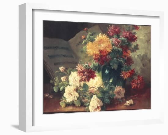 Chrysanthemums and Roses-Eugene Henri Cauchois-Framed Giclee Print