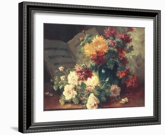 Chrysanthemums and Roses-Eugene Henri Cauchois-Framed Giclee Print