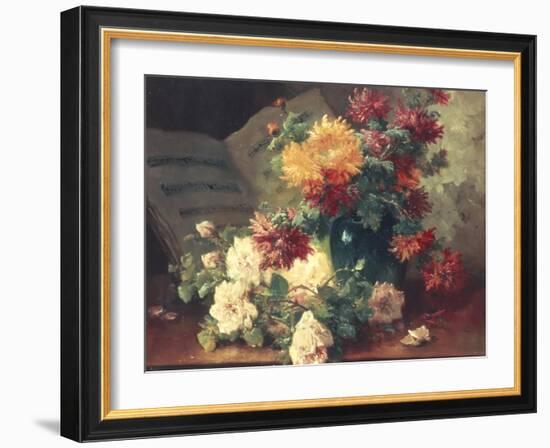 Chrysanthemums and Roses-Eugene Henri Cauchois-Framed Giclee Print