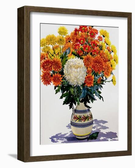 Chrysanthemums in a Patterned Jug, 2005-Christopher Ryland-Framed Giclee Print