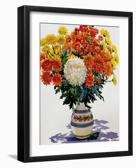 Chrysanthemums in a Patterned Jug, 2005-Christopher Ryland-Framed Giclee Print