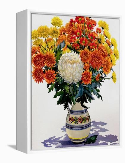 Chrysanthemums in a Patterned Jug, 2005-Christopher Ryland-Framed Premier Image Canvas