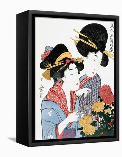 Chrysanthemums, Ukiyo-e print, Japan-Kitagawa Utamaro-Framed Premier Image Canvas