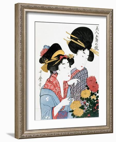 Chrysanthemums, Ukiyo-e print, Japan-Kitagawa Utamaro-Framed Giclee Print