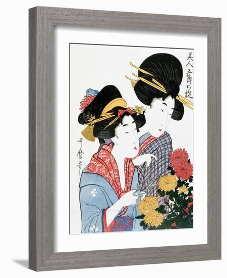 Chrysanthemums, Ukiyo-e print, Japan-Kitagawa Utamaro-Framed Giclee Print