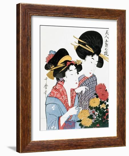 Chrysanthemums, Ukiyo-e print, Japan-Kitagawa Utamaro-Framed Giclee Print