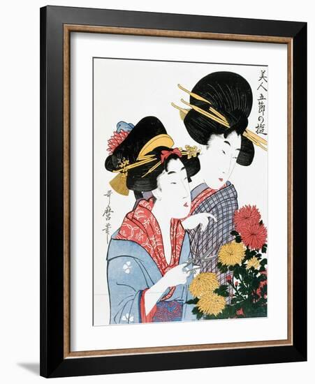 Chrysanthemums, Ukiyo-e print, Japan-Kitagawa Utamaro-Framed Giclee Print