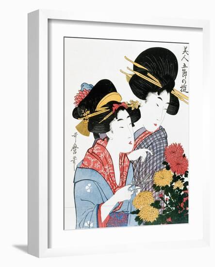 Chrysanthemums, Ukiyo-e print, Japan-Kitagawa Utamaro-Framed Giclee Print