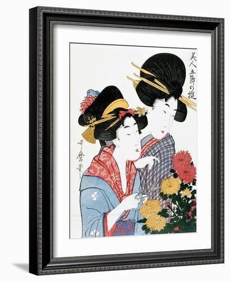 Chrysanthemums, Ukiyo-e print, Japan-Kitagawa Utamaro-Framed Giclee Print