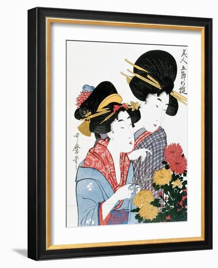 Chrysanthemums, Ukiyo-e print, Japan-Kitagawa Utamaro-Framed Giclee Print