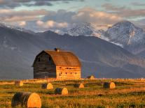 Old Barn Framed By Hay Bales, Mission Mountain Range, Montana, USA-Chuck Haney-Photographic Print
