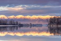 Swan Mountains Reflect into the Flathead River, Sunset, Montana, USA-Chuck Haney-Photographic Print