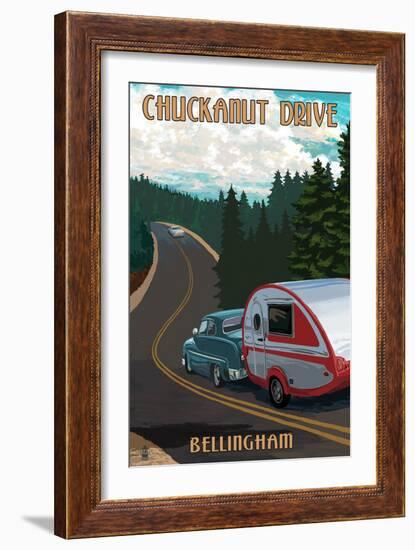 Chuckanut Drive - Bellingham, WA - Retro Camper-Lantern Press-Framed Art Print