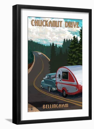 Chuckanut Drive - Bellingham, WA - Retro Camper-Lantern Press-Framed Art Print