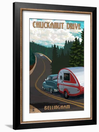 Chuckanut Drive - Bellingham, WA - Retro Camper-Lantern Press-Framed Art Print