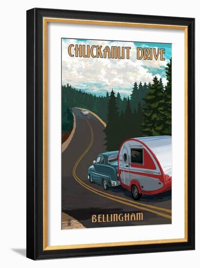 Chuckanut Drive - Bellingham, WA - Retro Camper-Lantern Press-Framed Art Print