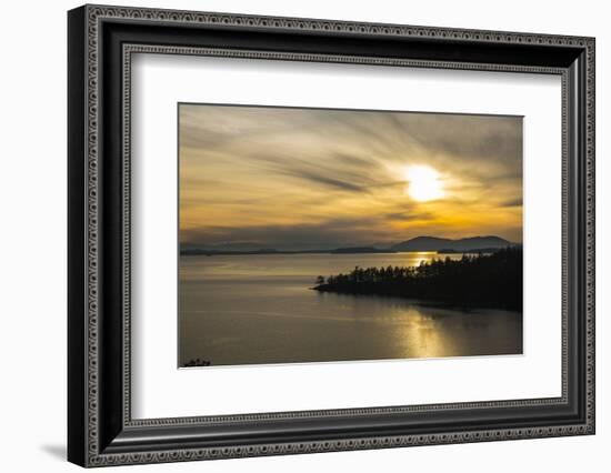 Chuckanut Drive, Washington State. Winter sunset on Samish Bay, Lummi Island, Bellingham Bay.-Jolly Sienda-Framed Photographic Print